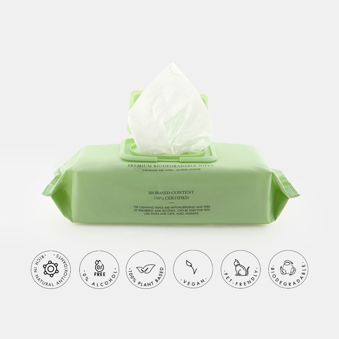 Toallitas Premium Biodegradables para Perros - Veganas, Suaves y de Origen Vegetal
