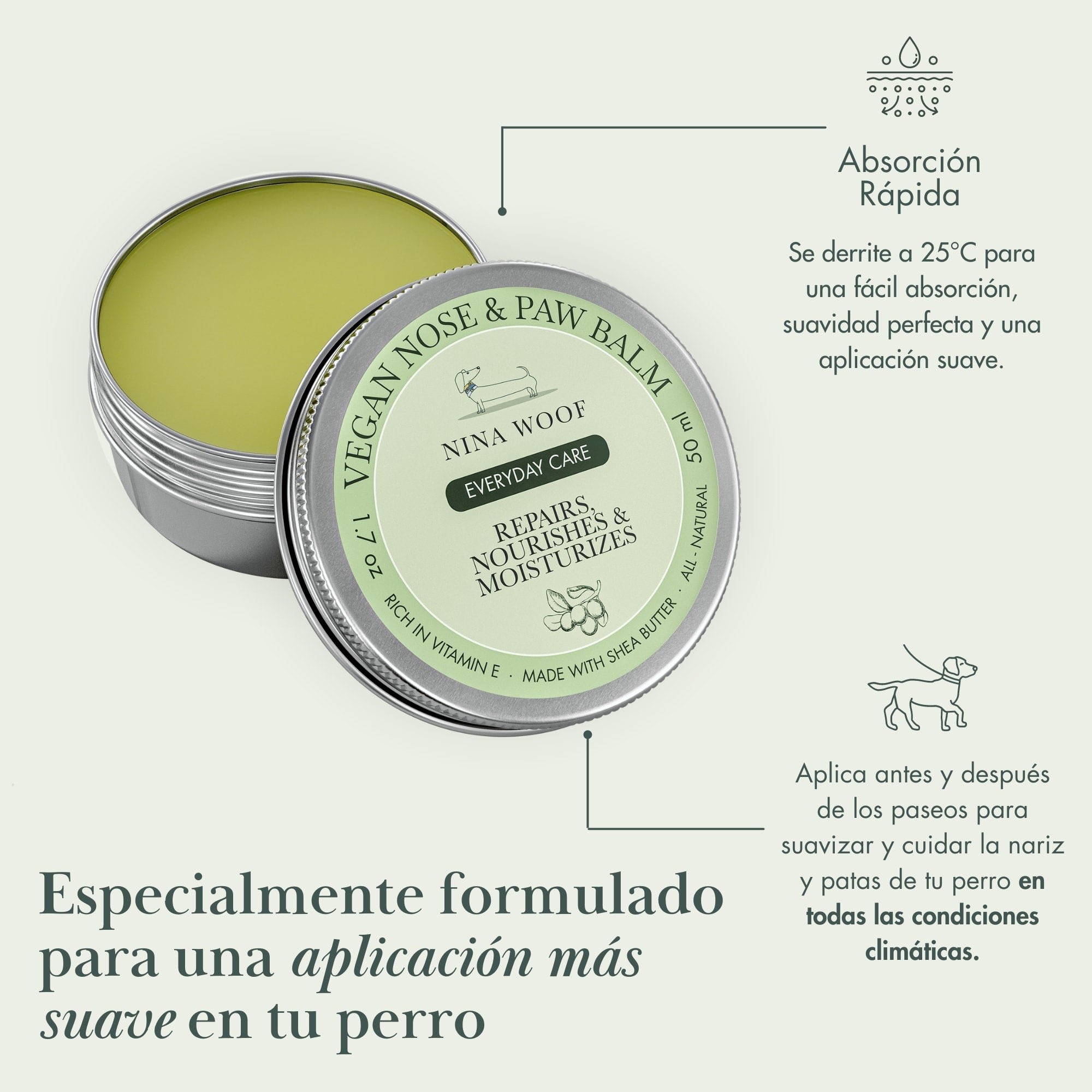 Bálsamo Vegano para Nariz y Almohadillas de Perro