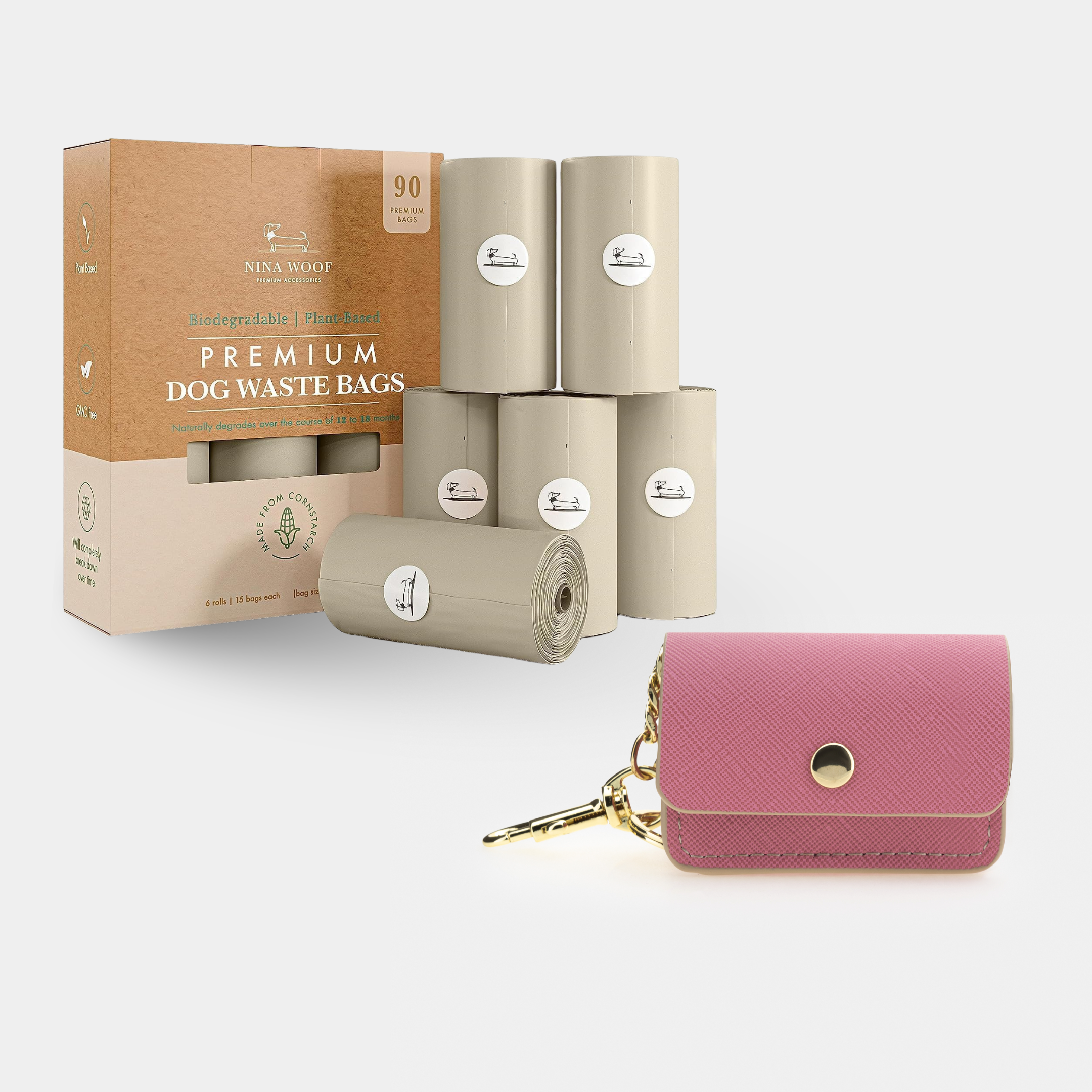 Pack Paseo Rosa – Edición Limitada Black Friday | Porta Bolsas Vegano + 6 Rollos Biodegradables