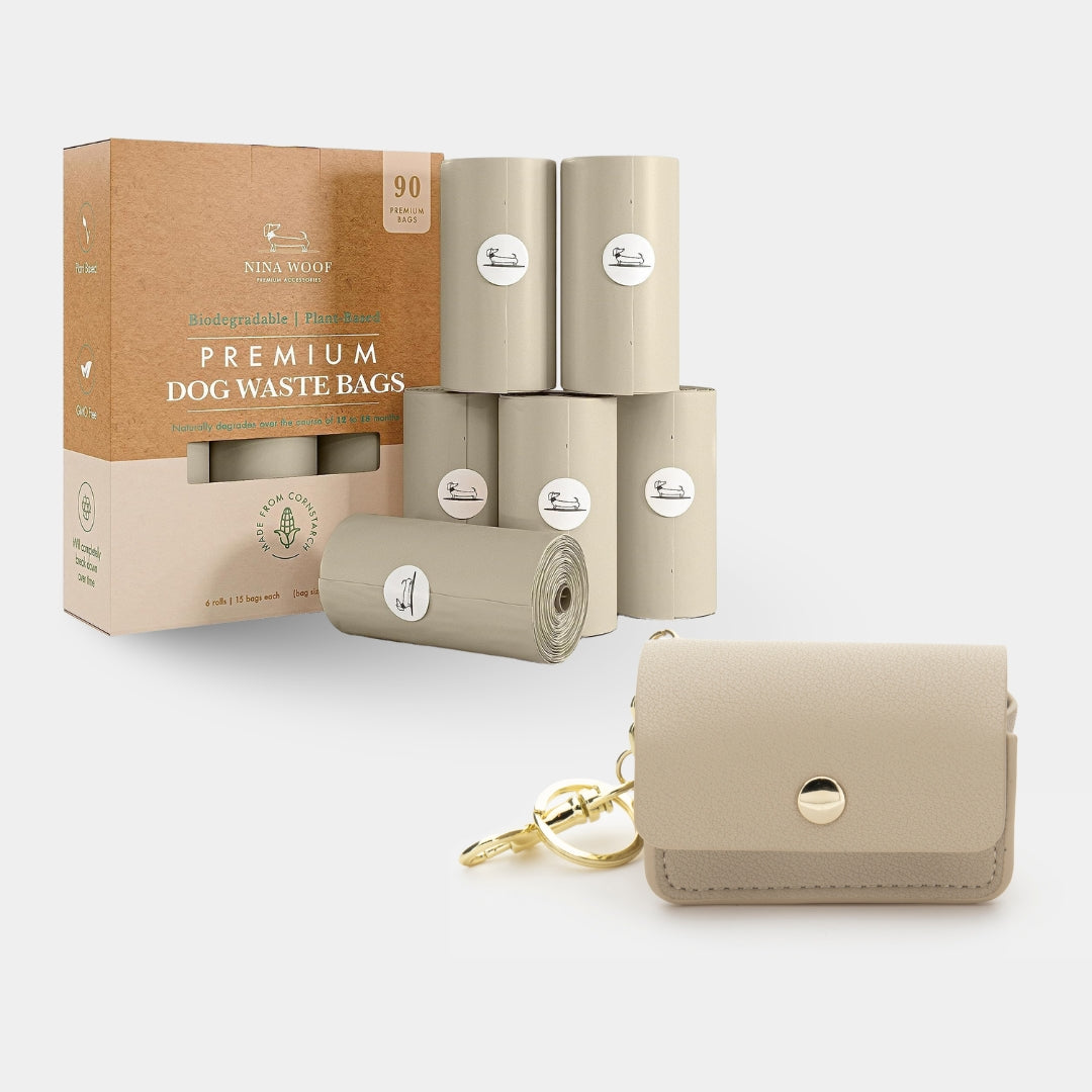 Pack Paseo Beige – Edición Limitada Black Friday | Porta Bolsas Vegano + 6 Rollos Biodegradables