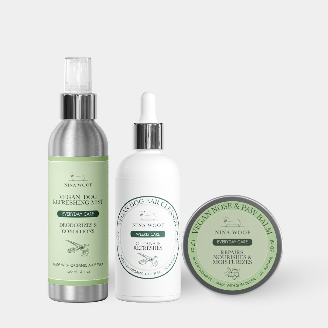 Pack Cuidado de Oídos, Patitas y Pelaje - Limpiador de Oidos, Bálsamo para Almohadillas y Desodorizante en Spray